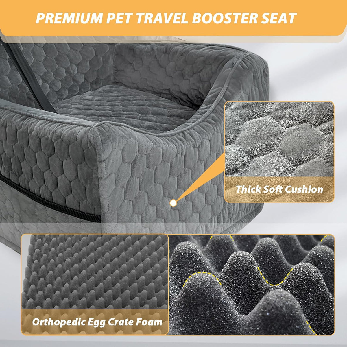 Dog Car Seat for Small/Medium Dogs, Memory Foam Dog Booster Seat, Travel Safety Per Car Seat with Washable Removable