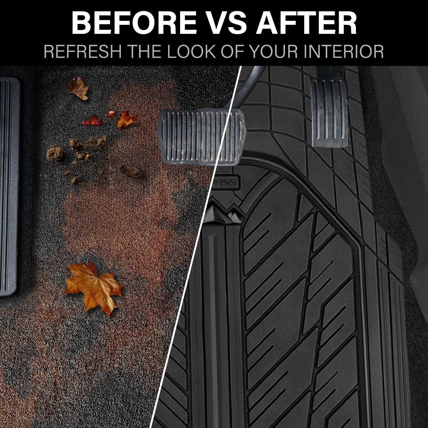 Heavy Rubber Car Floor Mats, Deep Waterproof Car Mats All Weather, Universal Trim-to Fit Automotive Floor Mats for
