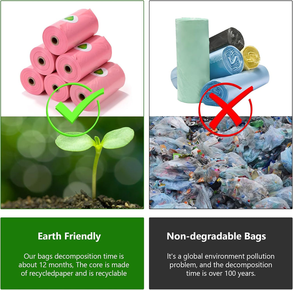 Pink Dog Poo Bags Lavender scent with Dispenser - 300 Large Poop Bags, Extra Thicken Strong Corn Starch Blended Leak