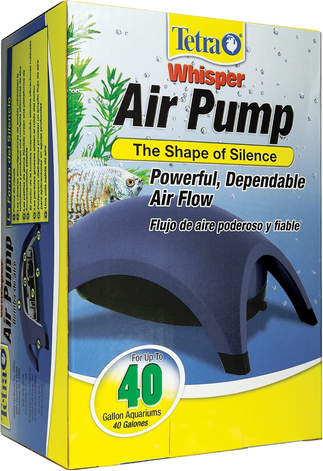 Whisper Air Pump for Aquariums Up to 40 Gallons, Non-UL