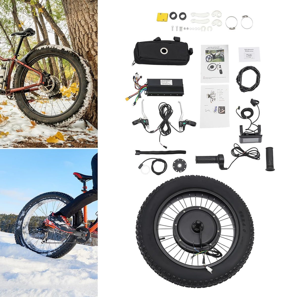 Electric Bicycle Conversion Kit, 48V 1500W Ebike 20" Rear Hub Motor Wheel Kit with PAS Sensor & LCD Display, 7 Gears