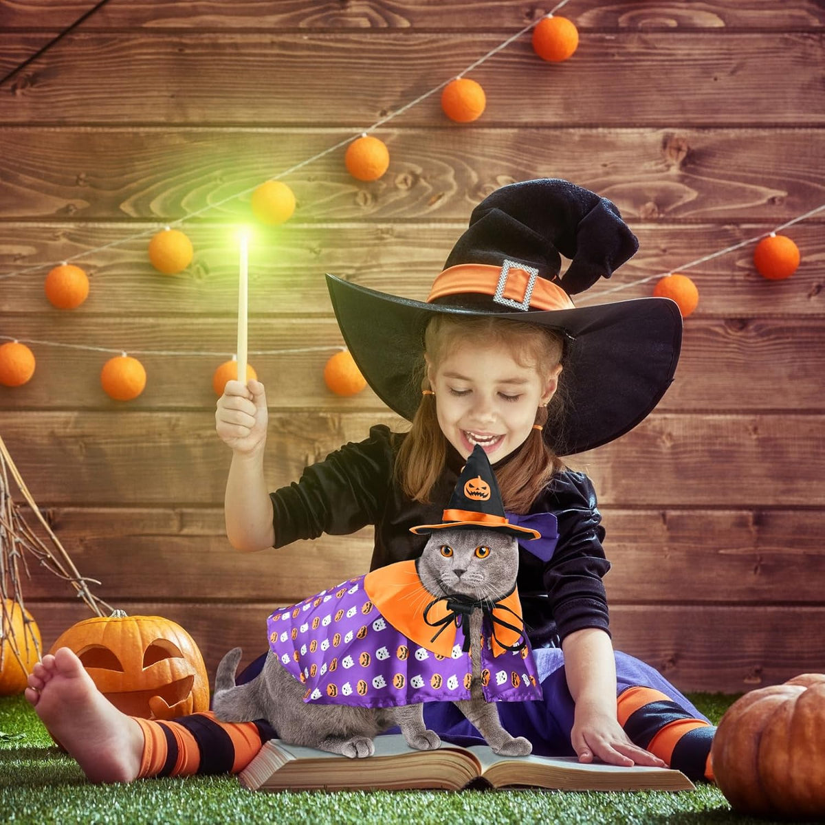 Halloween Pet Costumes Cat Wizard Costume Dog Funny Wizard Clothes Cat Bat Wings Wizard Hat Cute Pumpkin Cloak