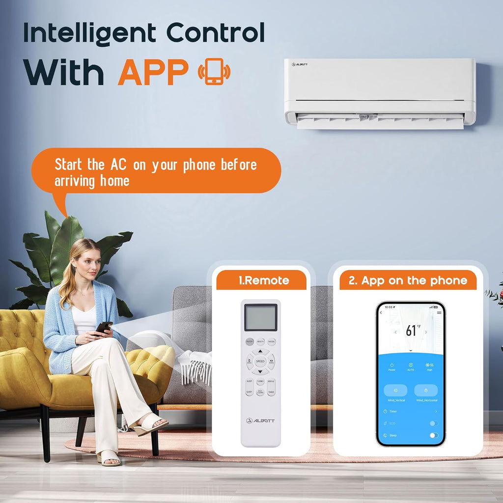 12,000 BTU Mini Split Air Conditioner and Heater SEER2 18, 115V | Inverter Energy-Efficient AC with Self-Cleaning