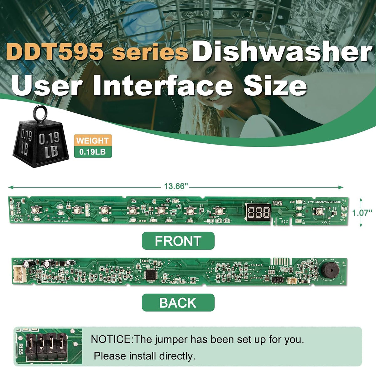 Dishwasher UI Board Compatible with GE DDT595 Series DDT595SGJ4WW