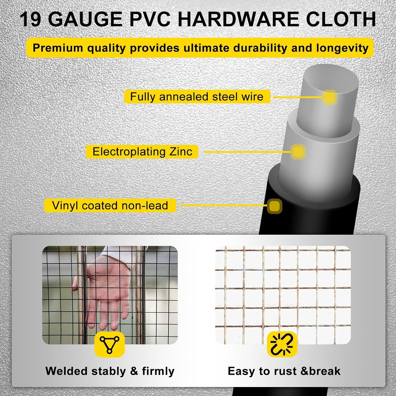 Black Hardware Cloth 4'' x 10' PVC Steel Vinyl Coated 1/4inch Galvanized Wire Mesh Roll (23GA) Chicken Wire Fence