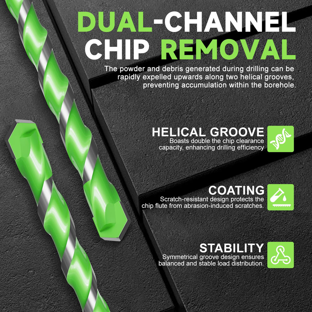 5 Pack 3/16 inch Masonry Drill Bit Set - Carbide Tip Hex Shank Concrete Drill Bits for Brick, Tile, Cement, Glass & Plastic