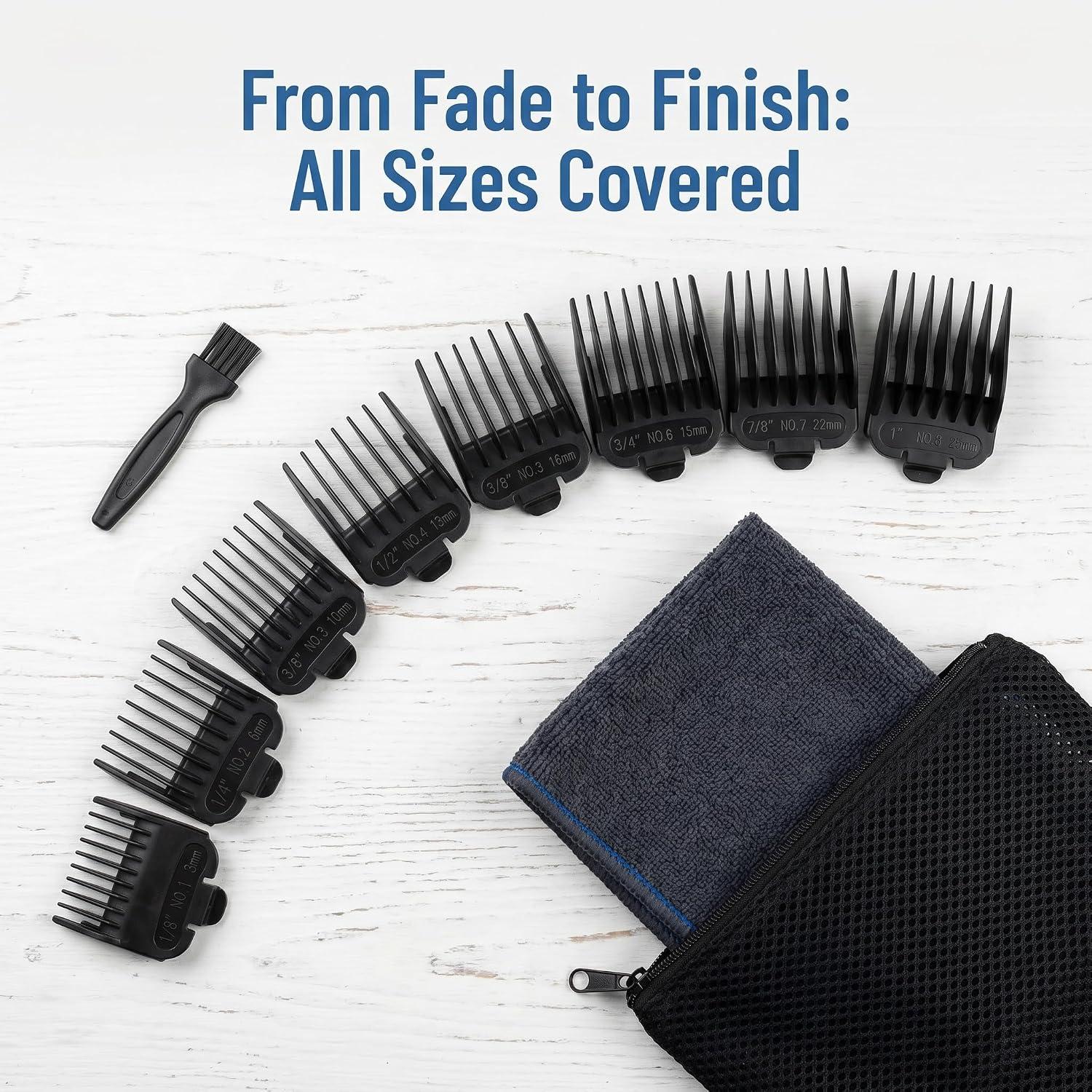 40mm T-Blade Guide Comb Set, 8 Pack, 1/16-1/2 Inch | Wahl Blade Clipper Guards, Snap-On 1.5-13mm Guards