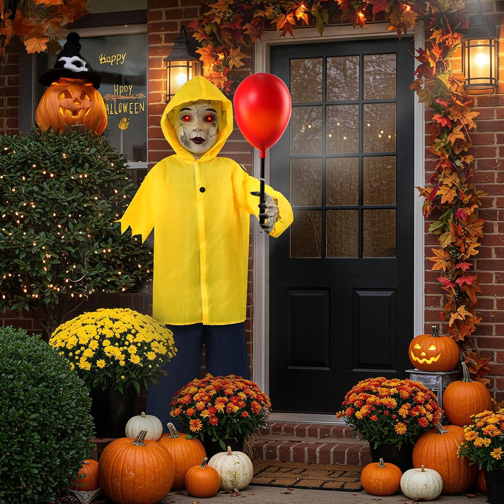 4 Ft Life Size Halloween Animatronics Prop with Sound & Touch | With Activated Sensor and Light Up Balloon, Halloween