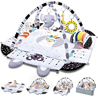 Baby Gym Play Mat, 8-in-1 Tummy Time Mat & Activity Gym, Washable Ball Pit, Infant Play Mat with Detachable Toys for