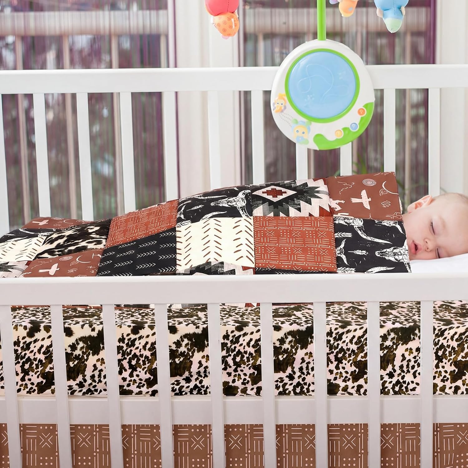 3 Pcs Western Cowboy Baby Crib Bedding Western Quilt Fitted Sheet Skirt Soft Flannel Nursery Bedding for Baby Boys