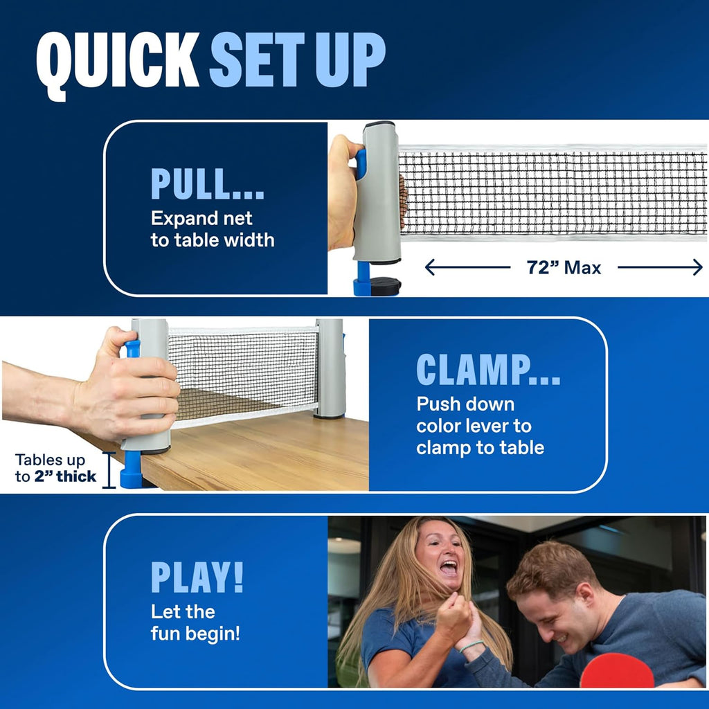 Portable Ping Pong Set with Retractable Ping Pong Net for Any Table, All-in-One Table Tennis Set with Ping Pong