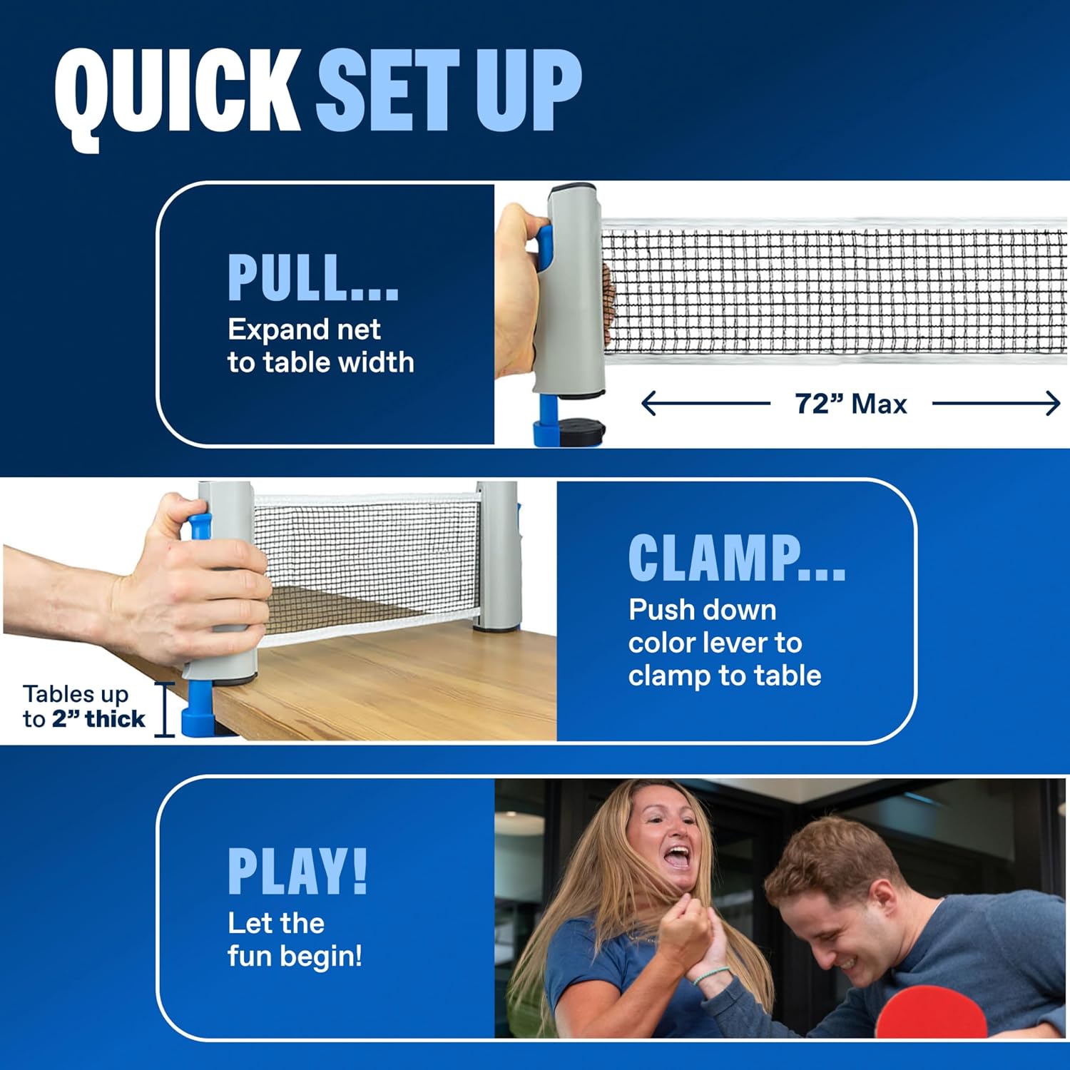Portable Ping Pong Set with Retractable Ping Pong Net for Any Table, All-in-One Table Tennis Set with Ping Pong