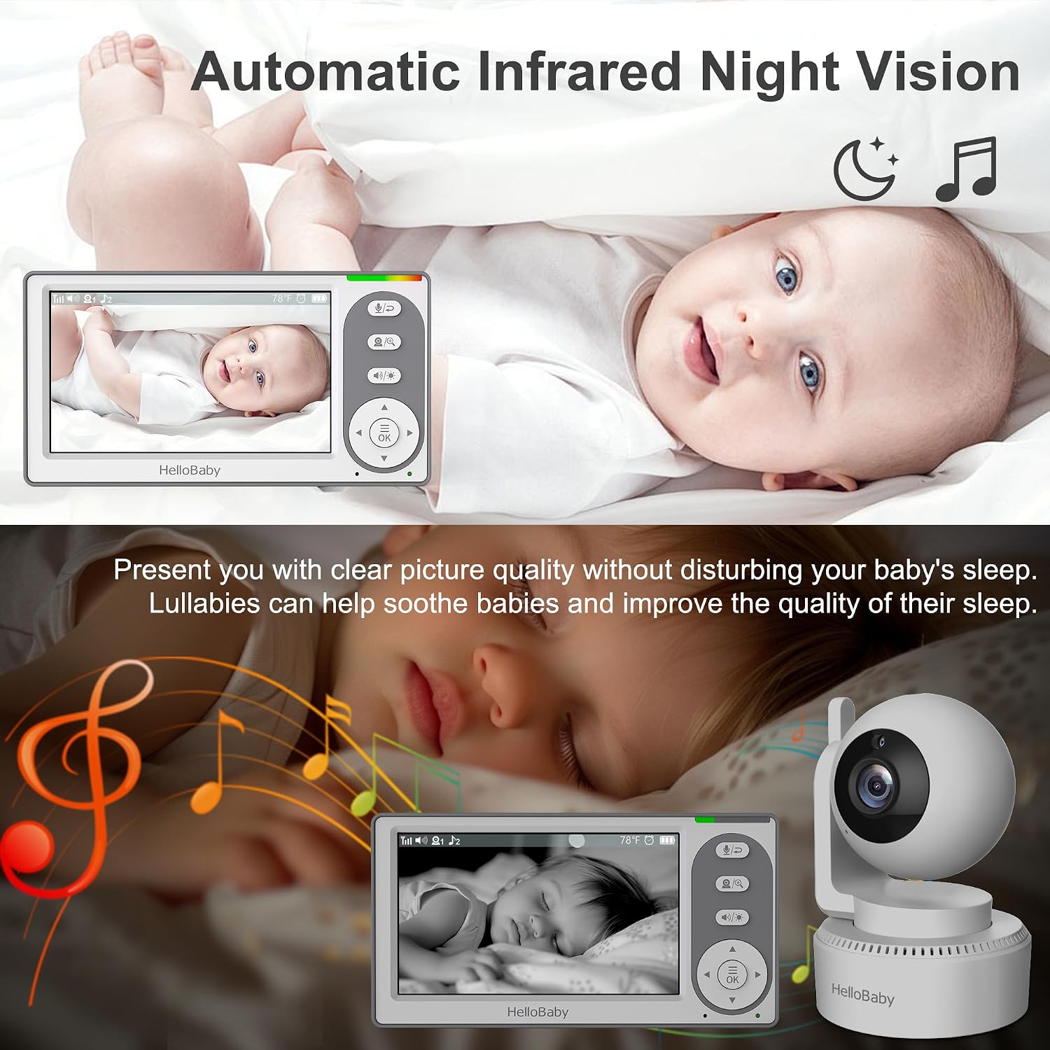 4.3'' Video Baby Monitor with 30 Hours Battery, Remote Pan-Tilt-Zoom Baby Monitor No WiFi, Baby Monitor with Camera