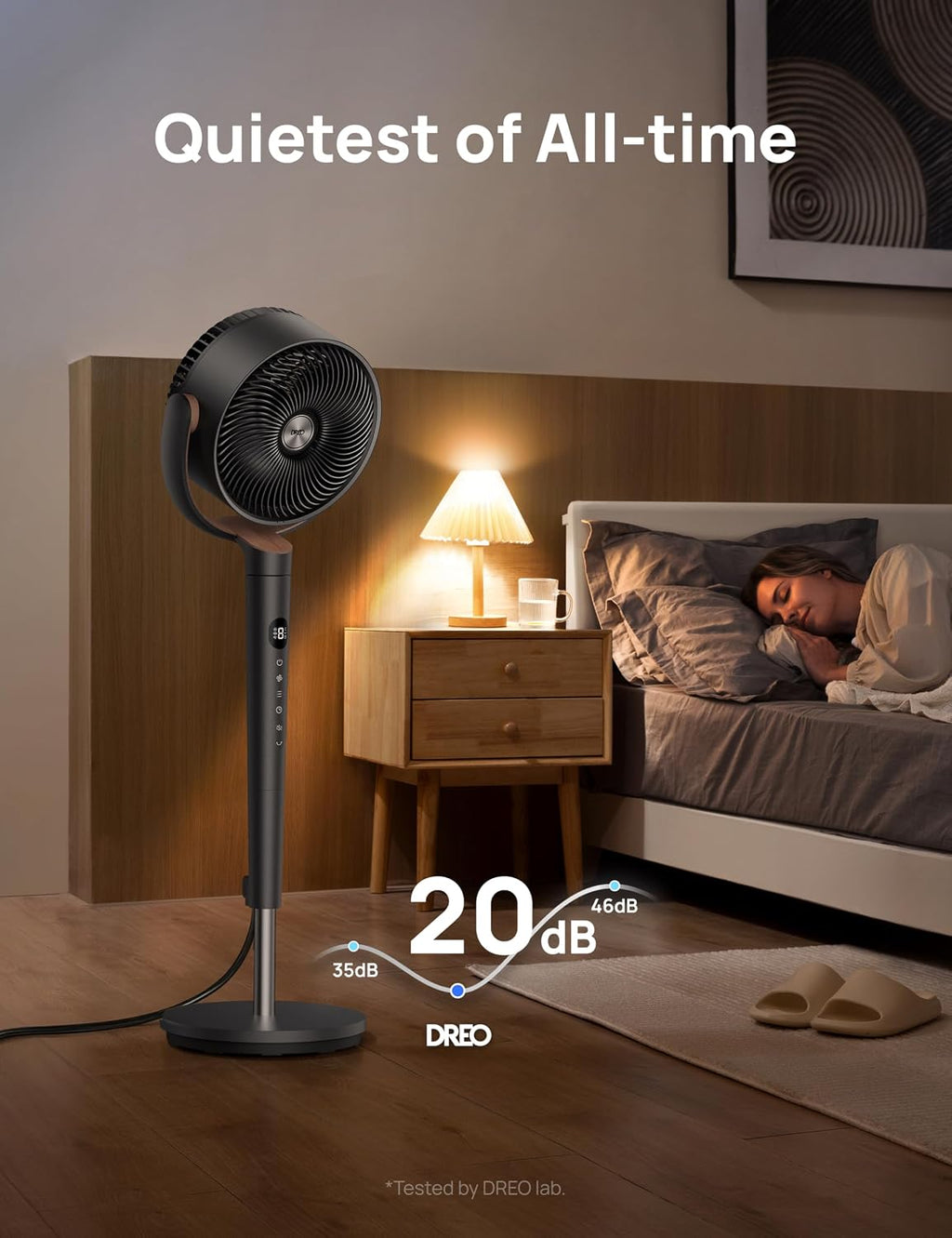 Fan for Bedroom, 120° Oscillating Standing Fans, Quiet Floor Fan with DC Motor, 100ft Pedestal Fans for Room, 9