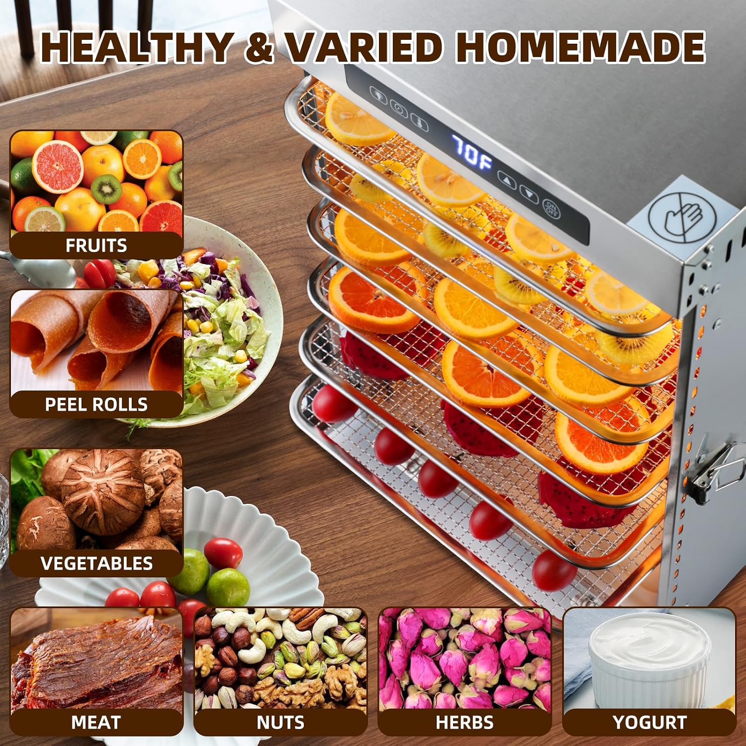 Meat Dehydrator for Jerky Maker 9 Trays 1000W Dryer Machine for Fruit Beef