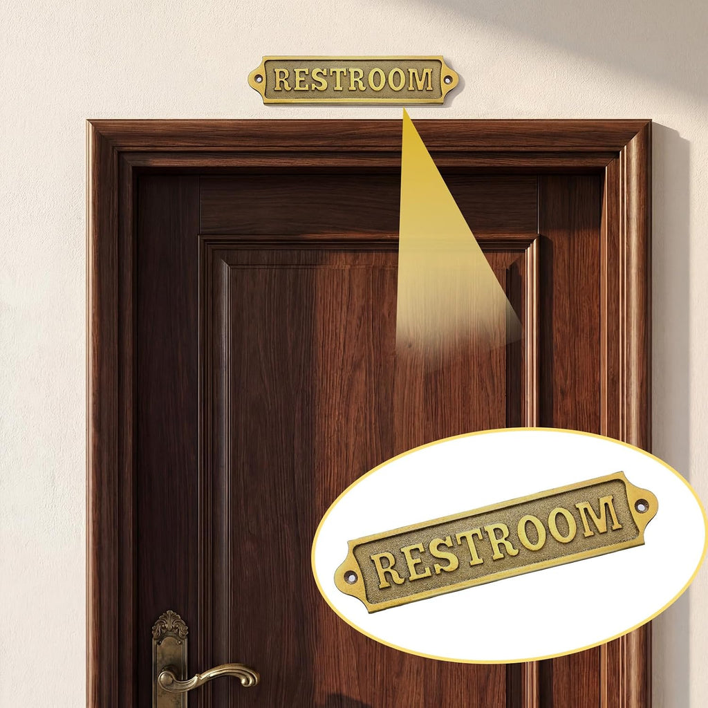 8.5 x 2 Inch Restroom Sign Solid Brass Metal Door Sign