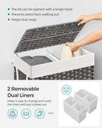 Laundry Hamper with Lid, 110L Double Wicker Basket, 6 Mesh Bags