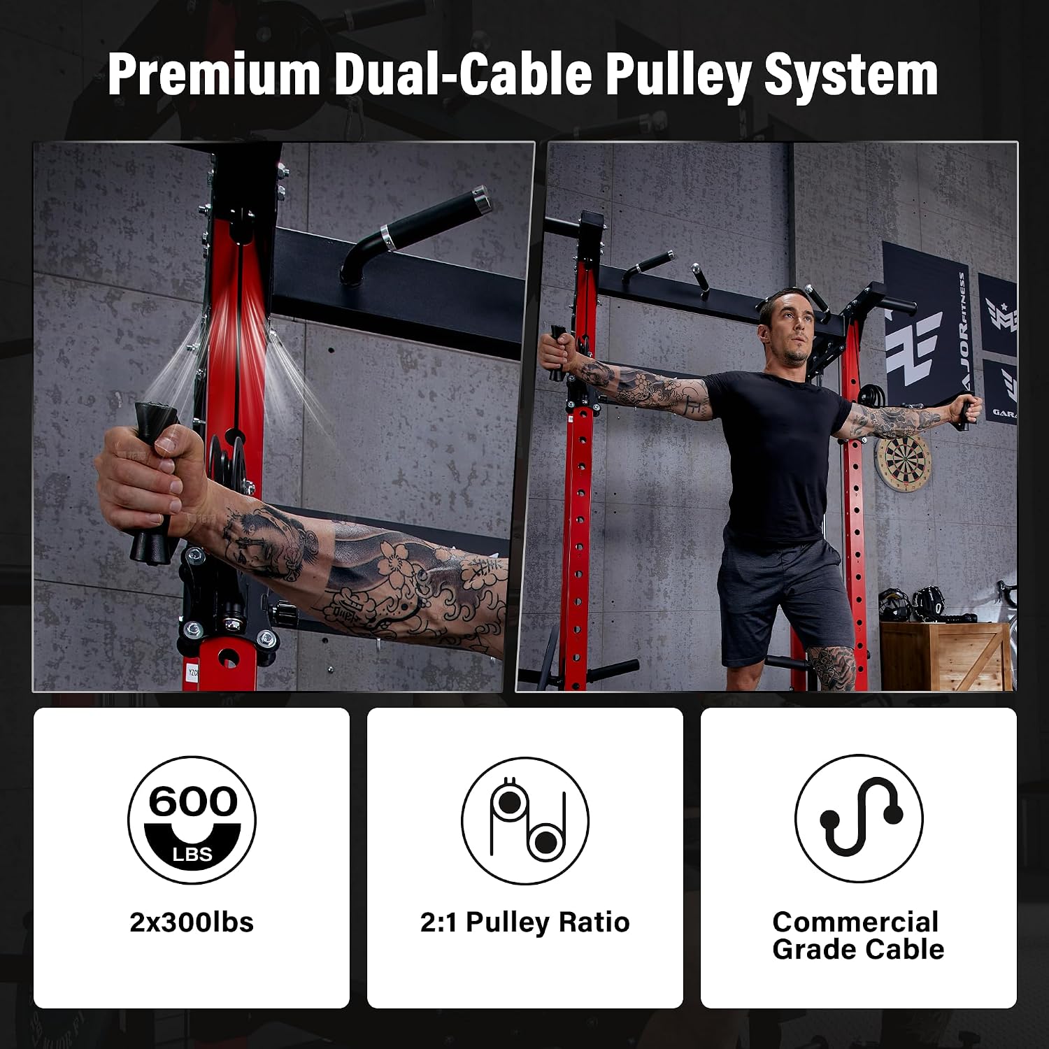 F22 Power Rack, 1600lbs All-in-One Squat Rack with Dual Pulley System, Heavy-Duty Steel Frame, Attachments & Storage