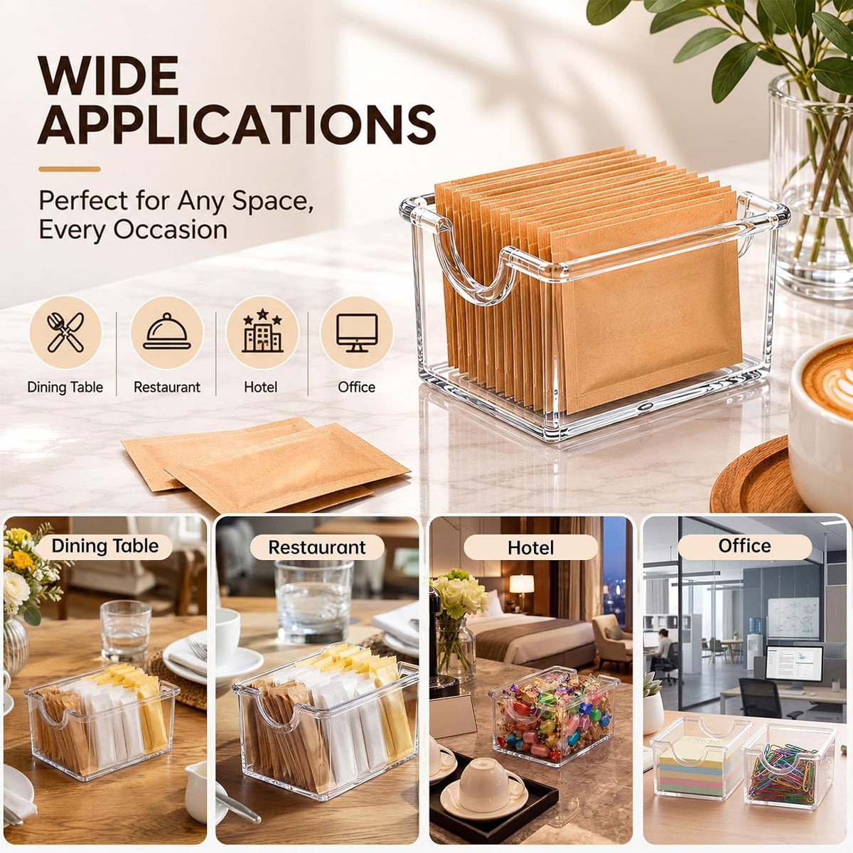 40 Pack Clear Plastic Sugar Packet Holder, Acrylic Sugar Caddy for Sweetener Packets, Tea Bags, Coffee Bar, Dining