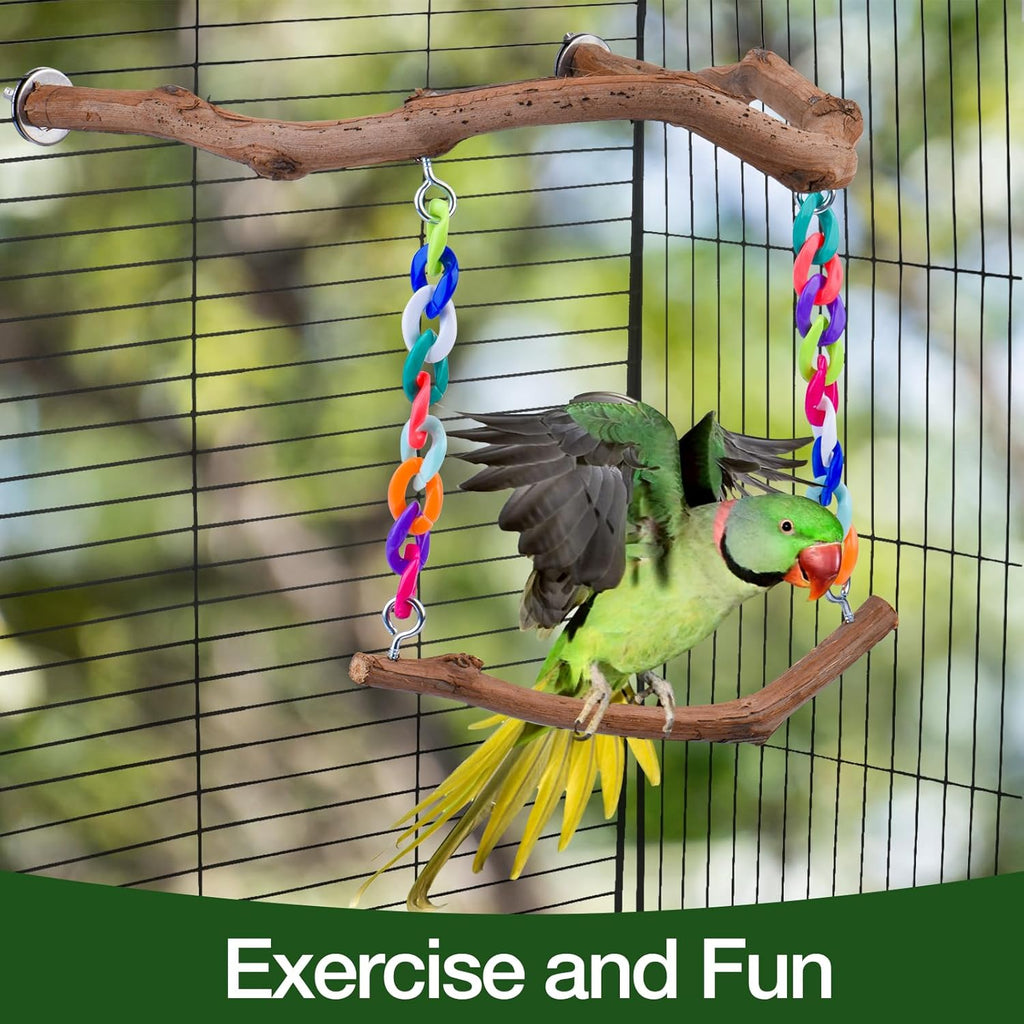 Bird Swing Toys, Standing Bird Perch with Natural Grape Wood, U Shape Hangable Birdcage Accessories, Birds Chewing