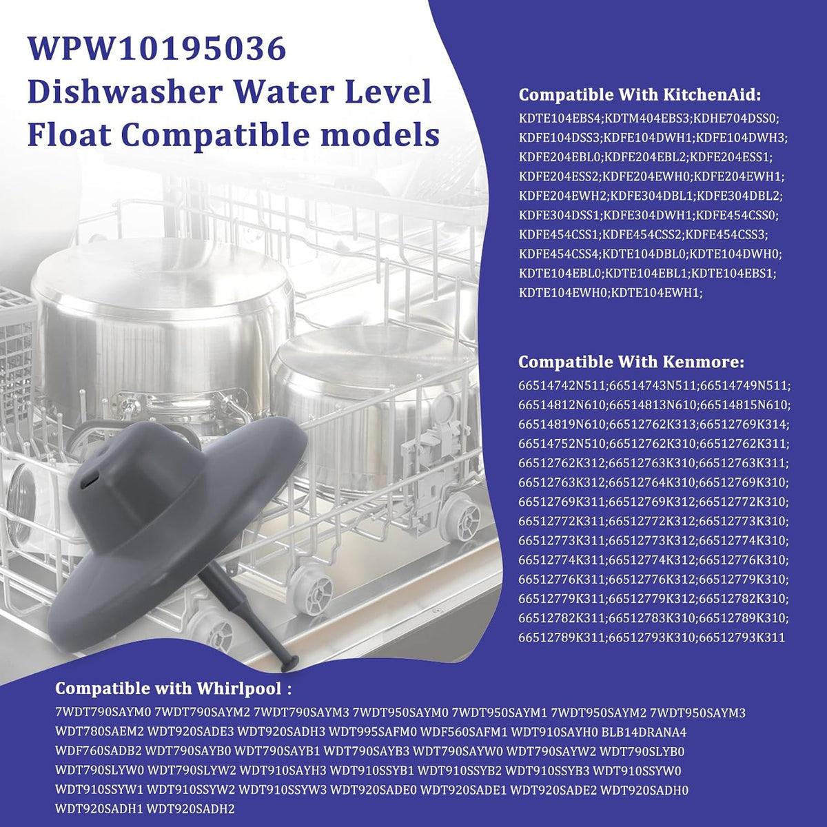 WPW10195036 Dishwasher Water Level Float Replacement for Whirlpool Kenmore