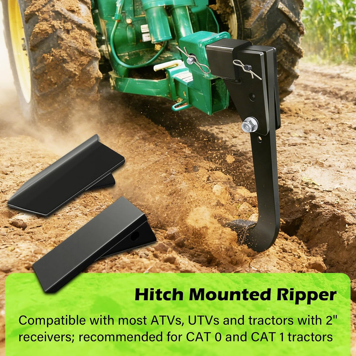 Mounted Trencher 3 Point Hitch Fit for ATV/UTV Tractor with 2pcs Replaceable Teeth, Hitch Lawn Ripper,Heavy Duty
