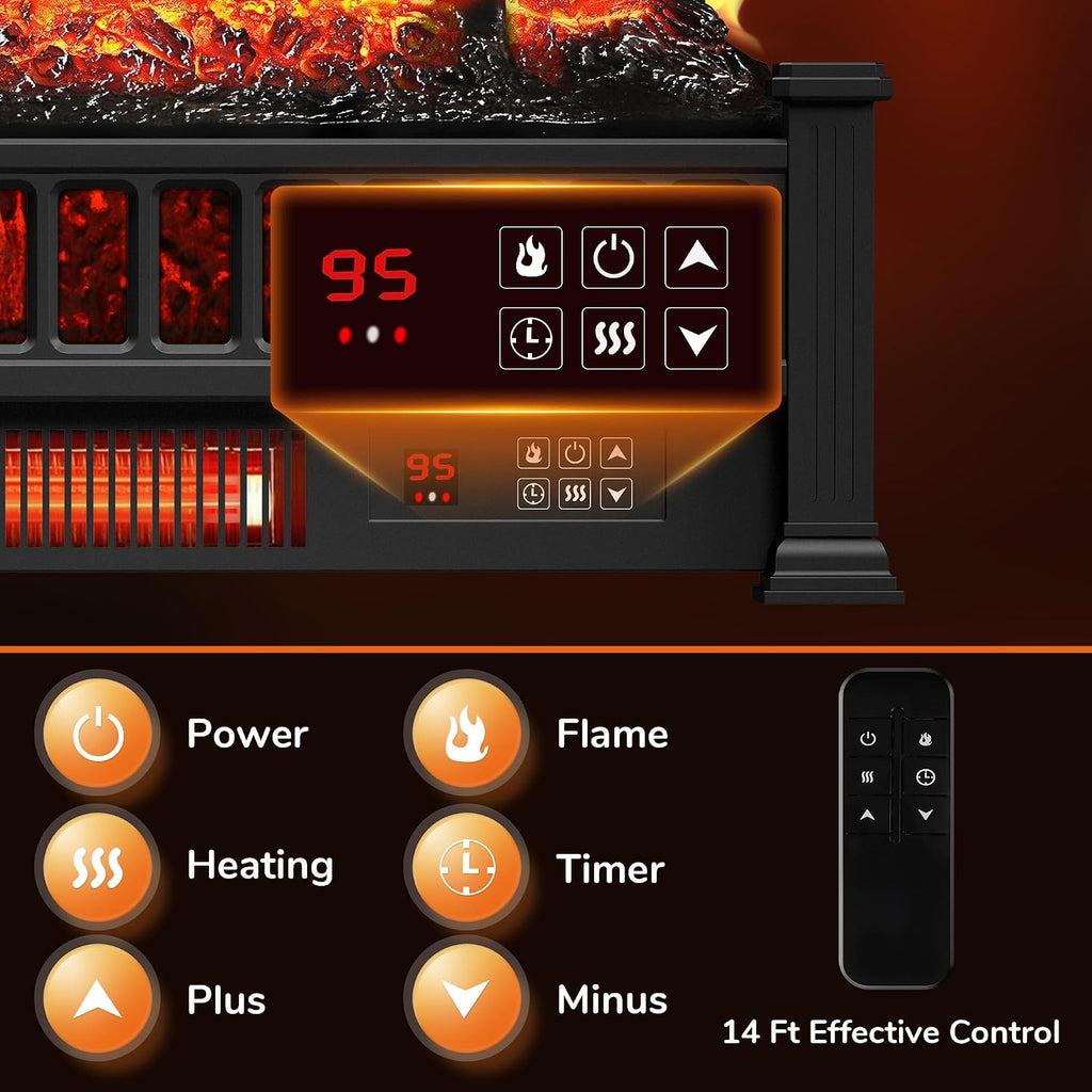 20" Electric Fireplace Logs Inserts Heater with Remote Control | 5 Adjustable Flame Colors & Speeds, Realistic Fake