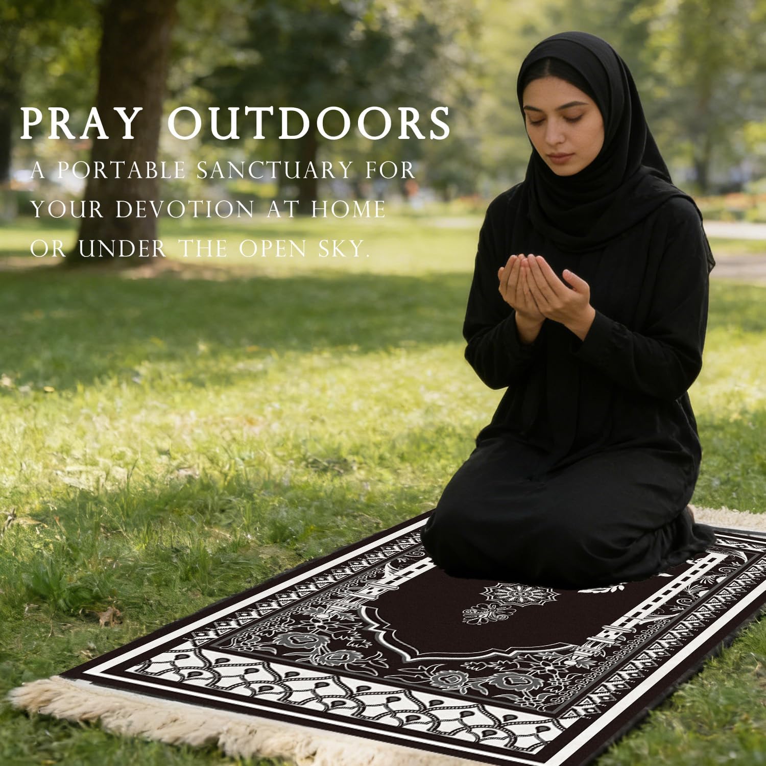 Prayer Mat Ramadan Gifts - Portable Black Prayer Rug Islamic Muslim Tasbih Beads, Praying Carpet for Islamic Man