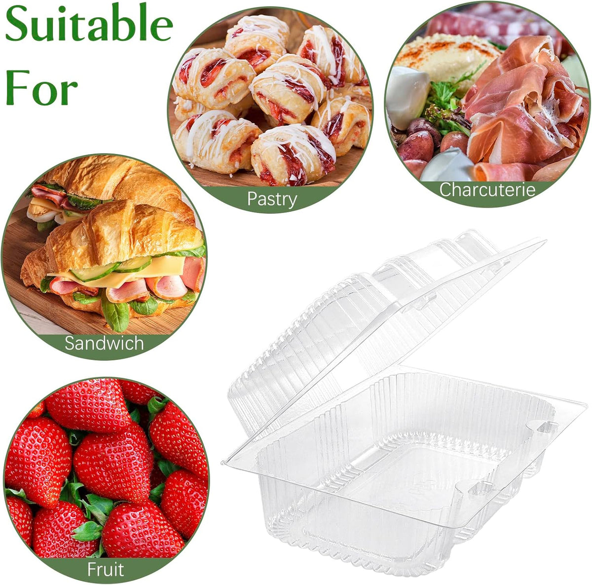 Sturdy Plastic Hinged Food Containers with Clear Lids, 40 Pack