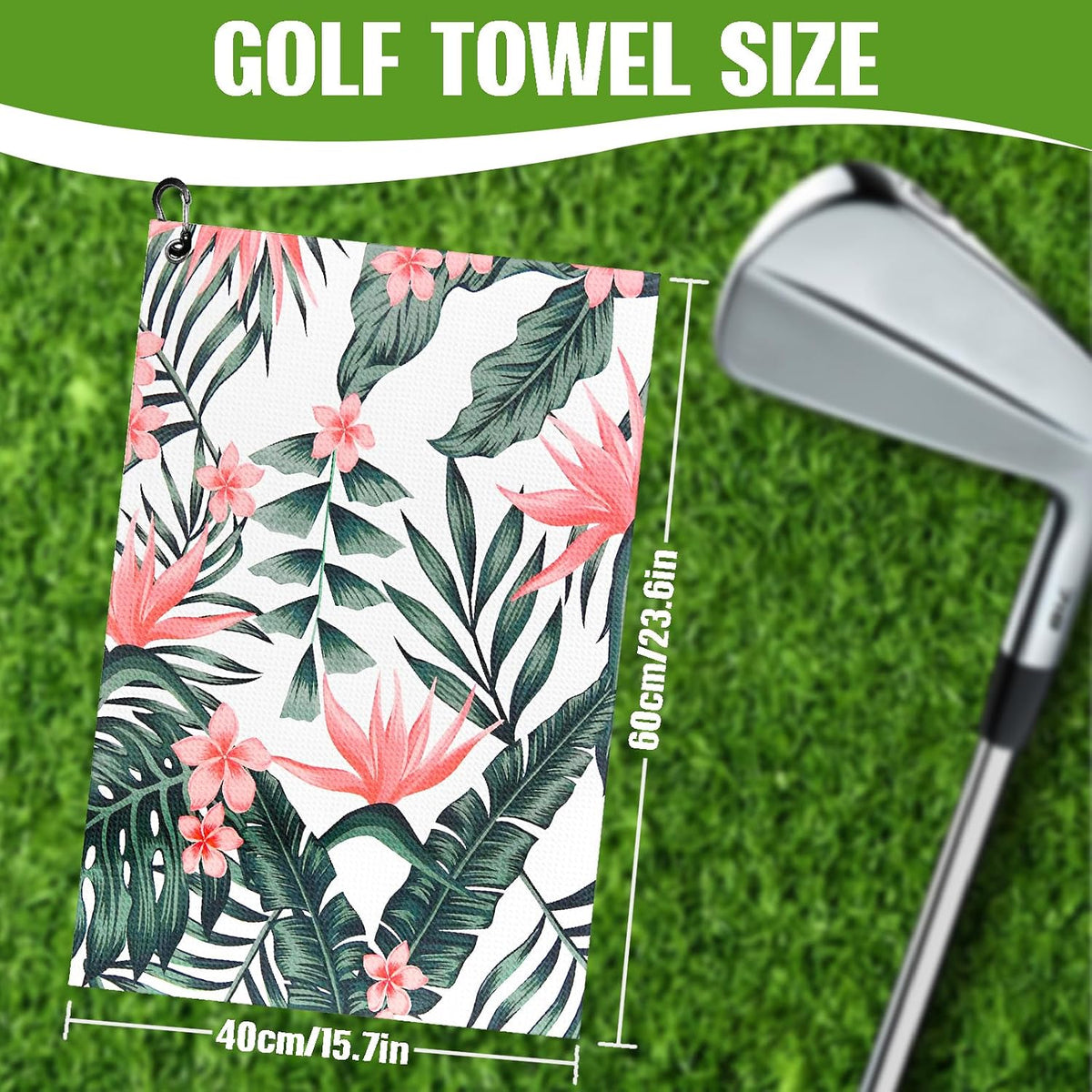 Tropical Plants Golf Towel and Brush Set, Microfiber Waffle Golf Bag Towel with Clip, Golf Cleaning Kit for Men and