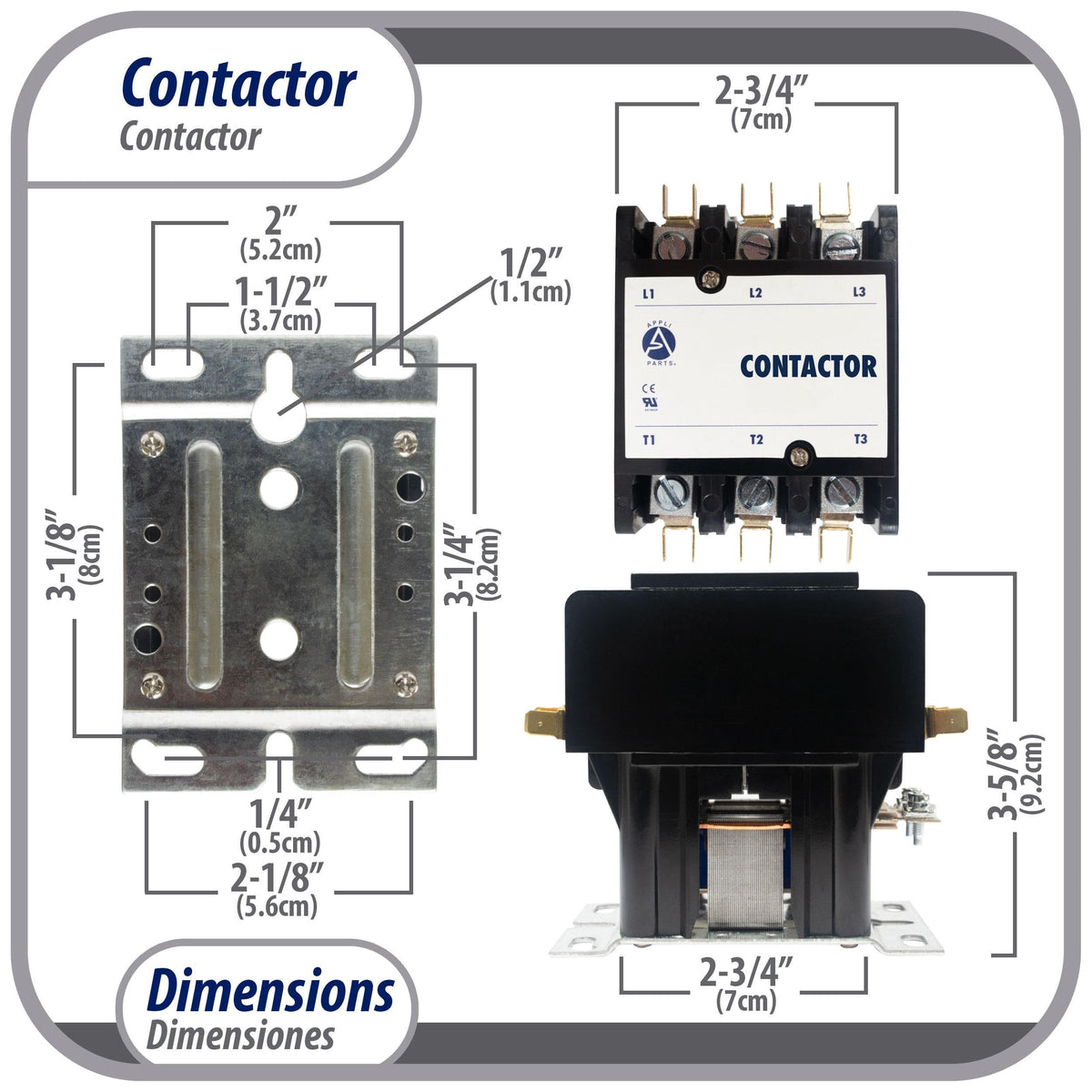 Appli Parts APAC-360120 Heavy Duty Contactor 3 Poles 60A 120V Coil Replacement for AC Compressors and Electrical Applications UL Certified E476929