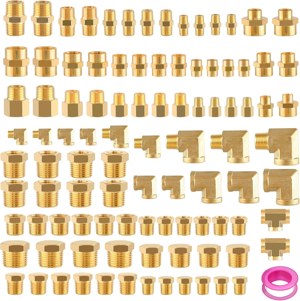 98PCS Brass Pipe Fittings Assortment Kit,1/8" 1/4" 3/8" 1/2" NPT