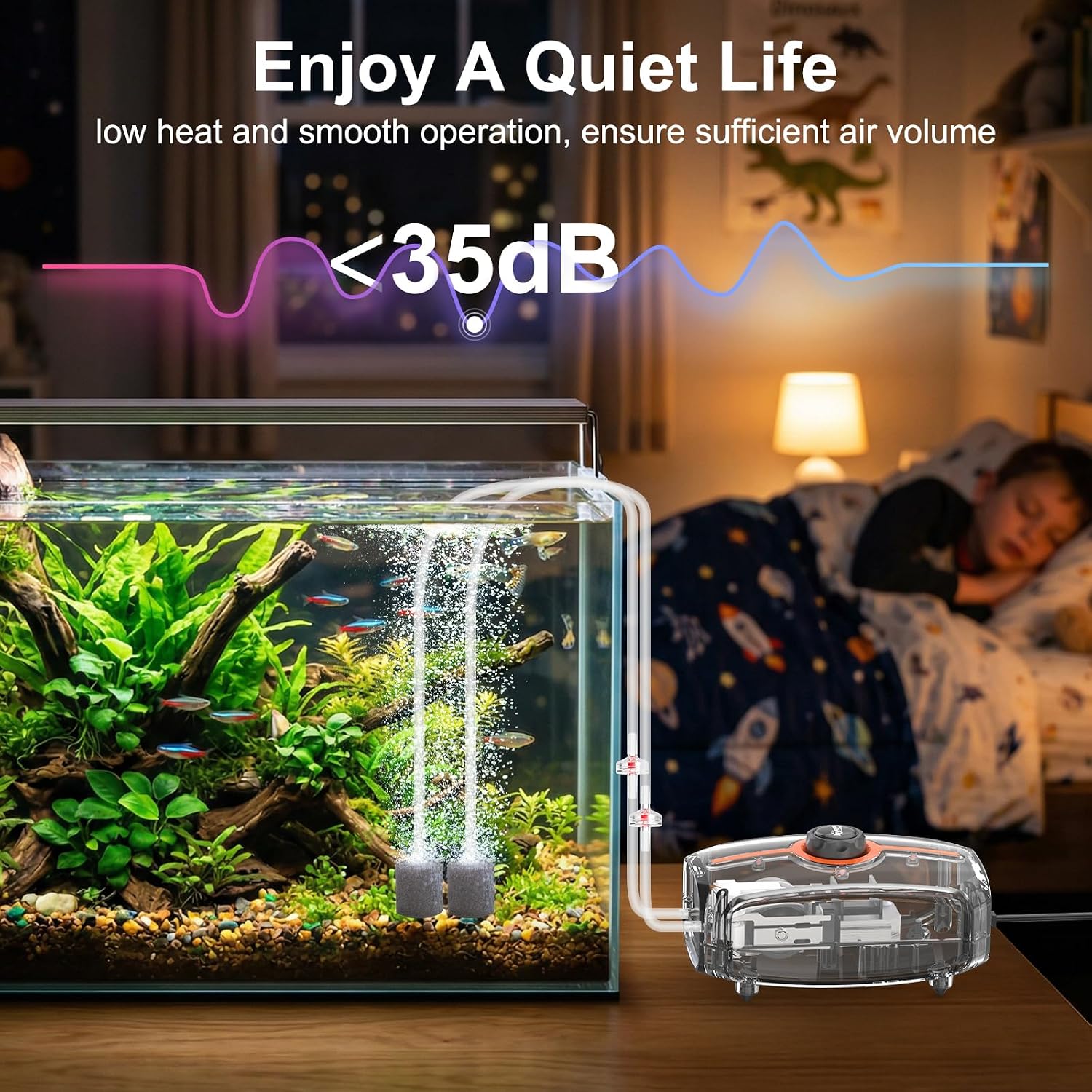 Powerful Aquarium Air Pump, 3.5W/4.5W Ultra Quiet Fish Tank Air Pump Dual Outlet, Adjustable Oxygen Aerator Pump with