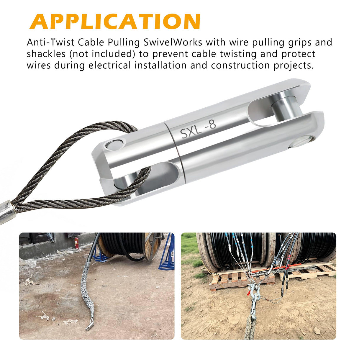 TIANMEIYI 8 Ton Cable Pulling Swivel, Anti-Twist Rotating Connector with Replaceable Breakaway Pin