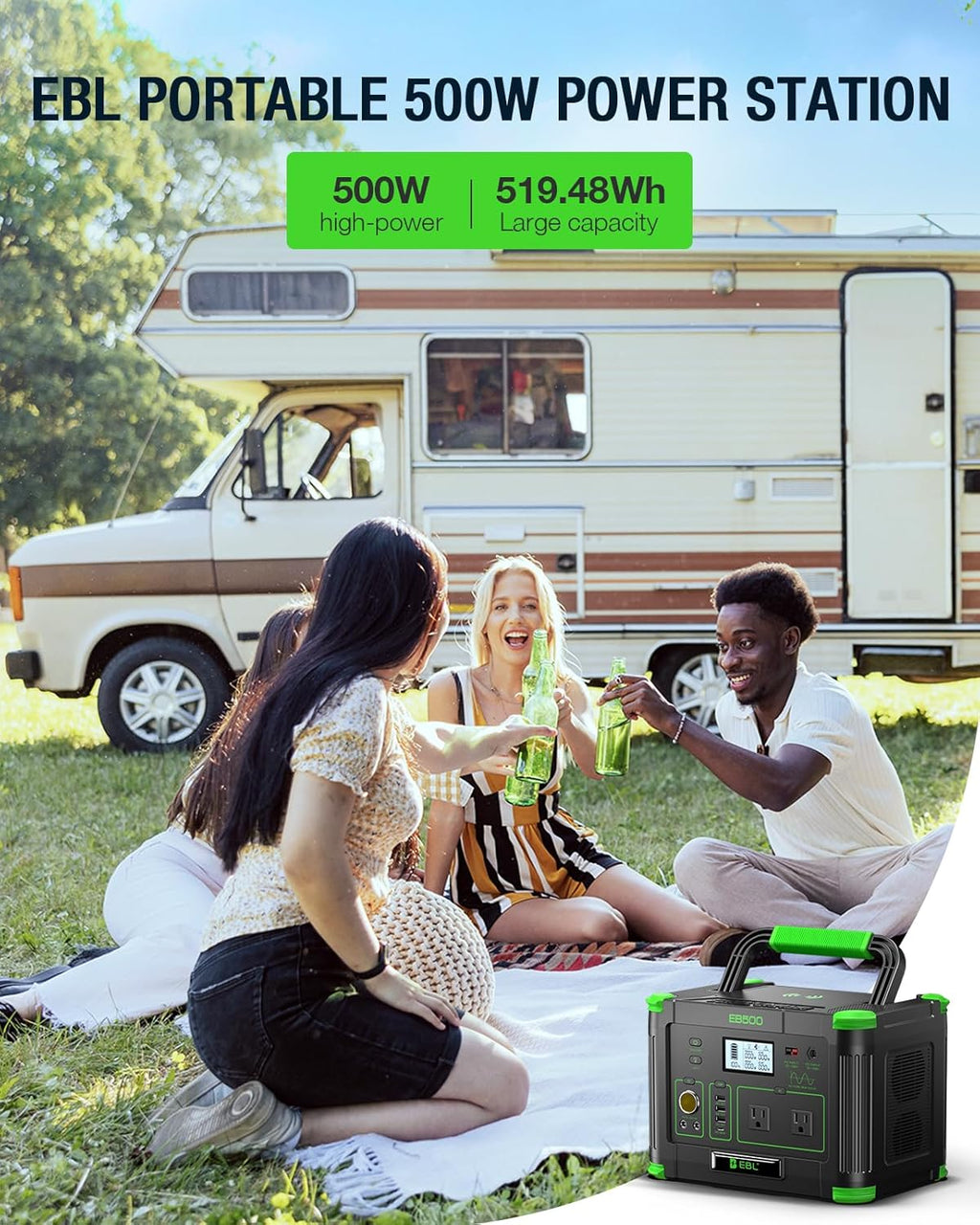 500W Portable Power Station with 100W Portable Solar Panel 20V, Outdoor Solar Generator 500W(Peak 1000W) Backup