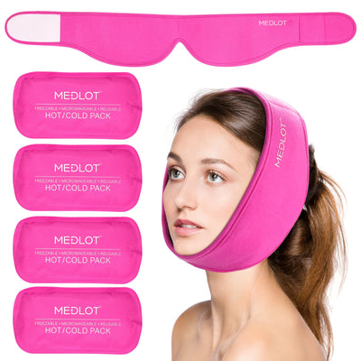 Face Ice Pack Wrap with 4 Reusable Hot Cold Therapy Gel Packs, Pain Relief for TMJ, Wisdom Teeth, TMD, Oral and