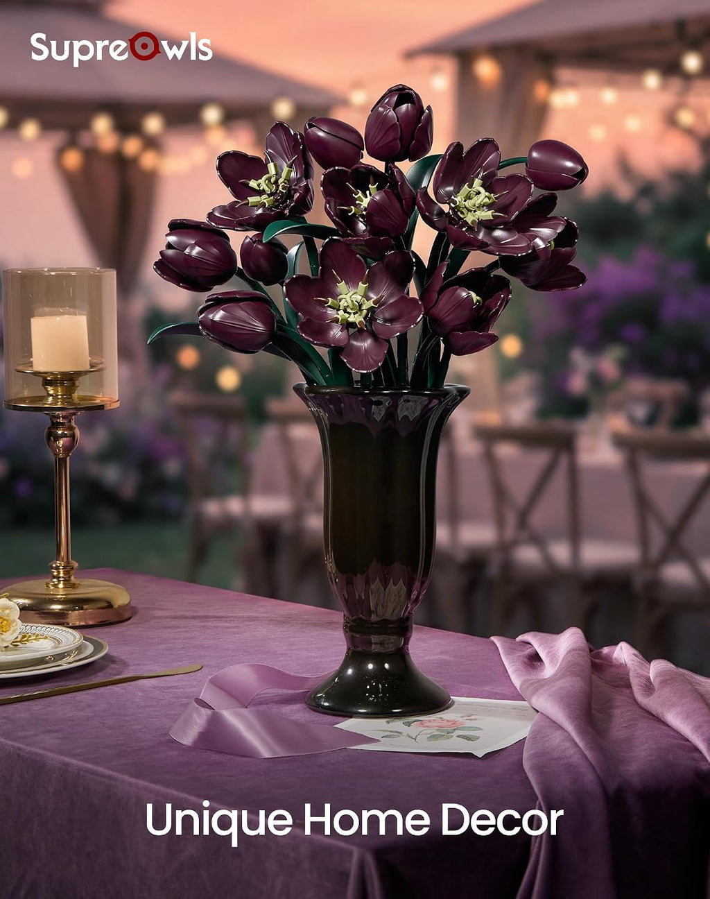 Dark Purple Tulip Flowers Building Set Botanical Bouquet for Her