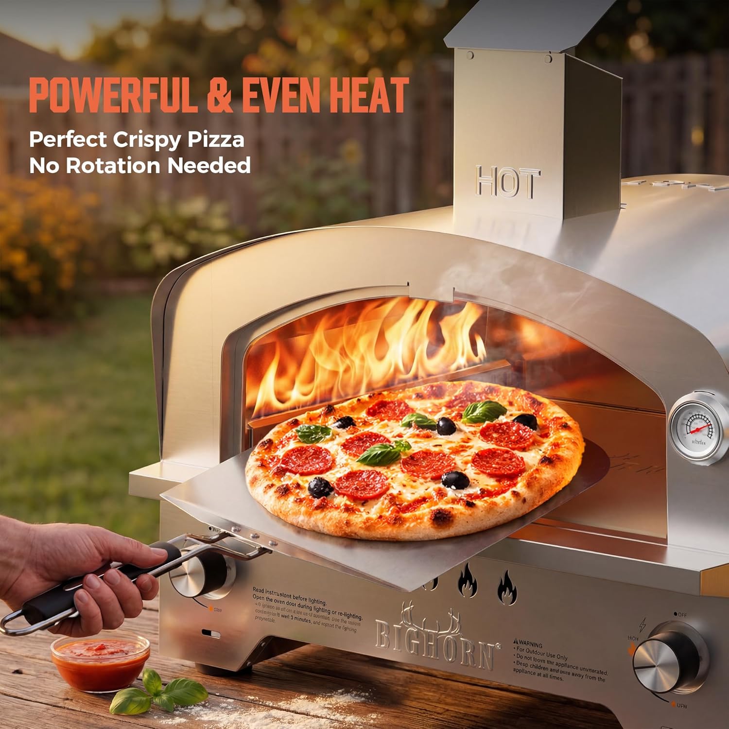 Gas Pizza Oven, Portable Propane Pizza Oven with 15 inch Pizza Stone, Stainless Steel Pizza Maker for Outdoor Cooking