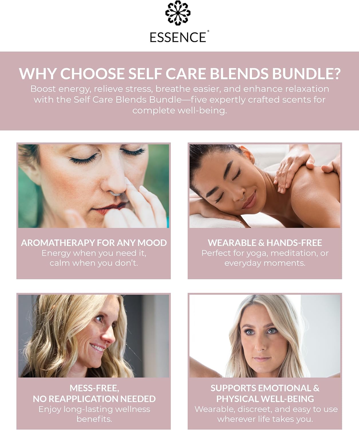 Essence Nasal Diffuser Self Care Bundle – Essential Oil Silicone Nose Rings for Stress, Energy & Mental Clarity –