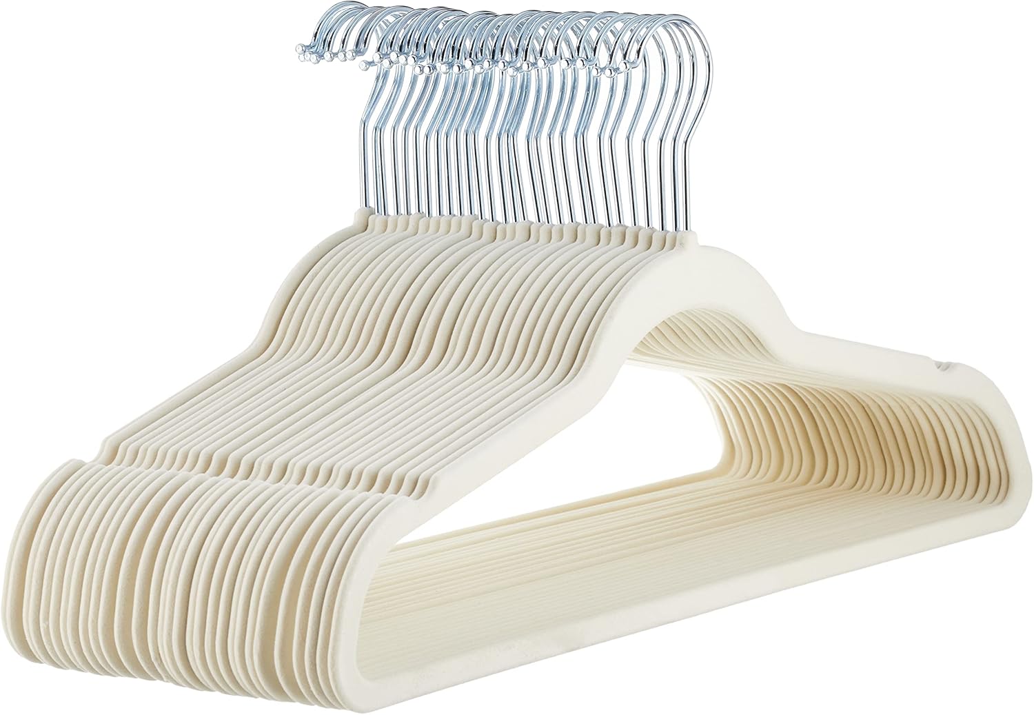 Slim Velvet Non-Slip Space Saving Suit Clothes Hangers, Closet Organizer, Ivory/Beige, 30-Pack