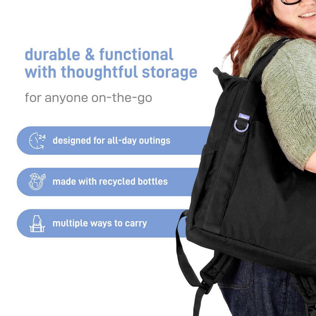 Fleuri All-Day Diaper Bag Backpack, Easy-Clean, Licorice