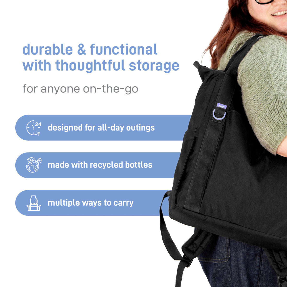 Fleuri All-Day Diaper Bag Backpack, Easy-Clean, Licorice
