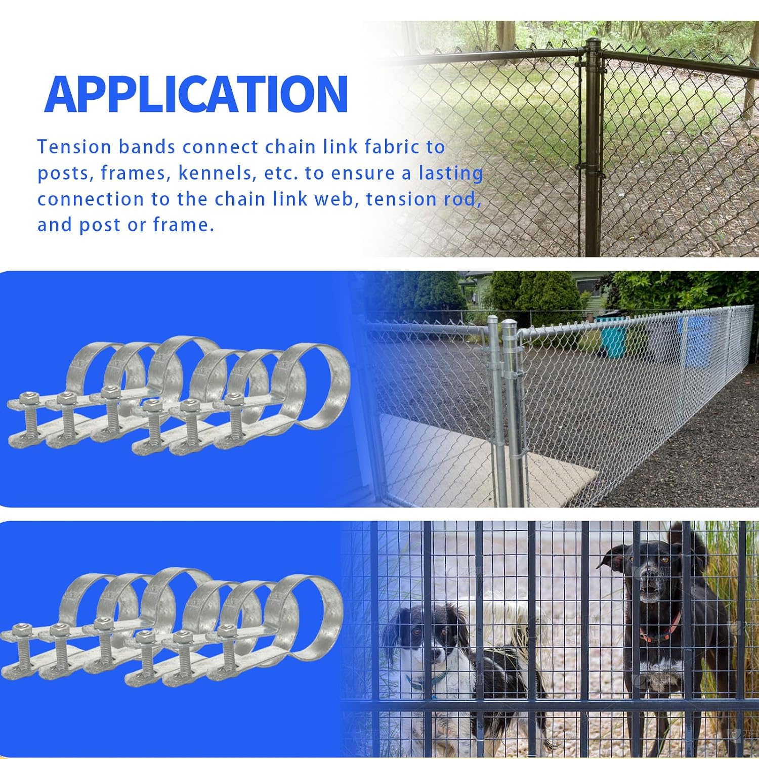2-3/8" Tension Band for Chain Link Fence,Heavy Duty Chain Link Brace Band Use for attaching Chain Link Fence Rails