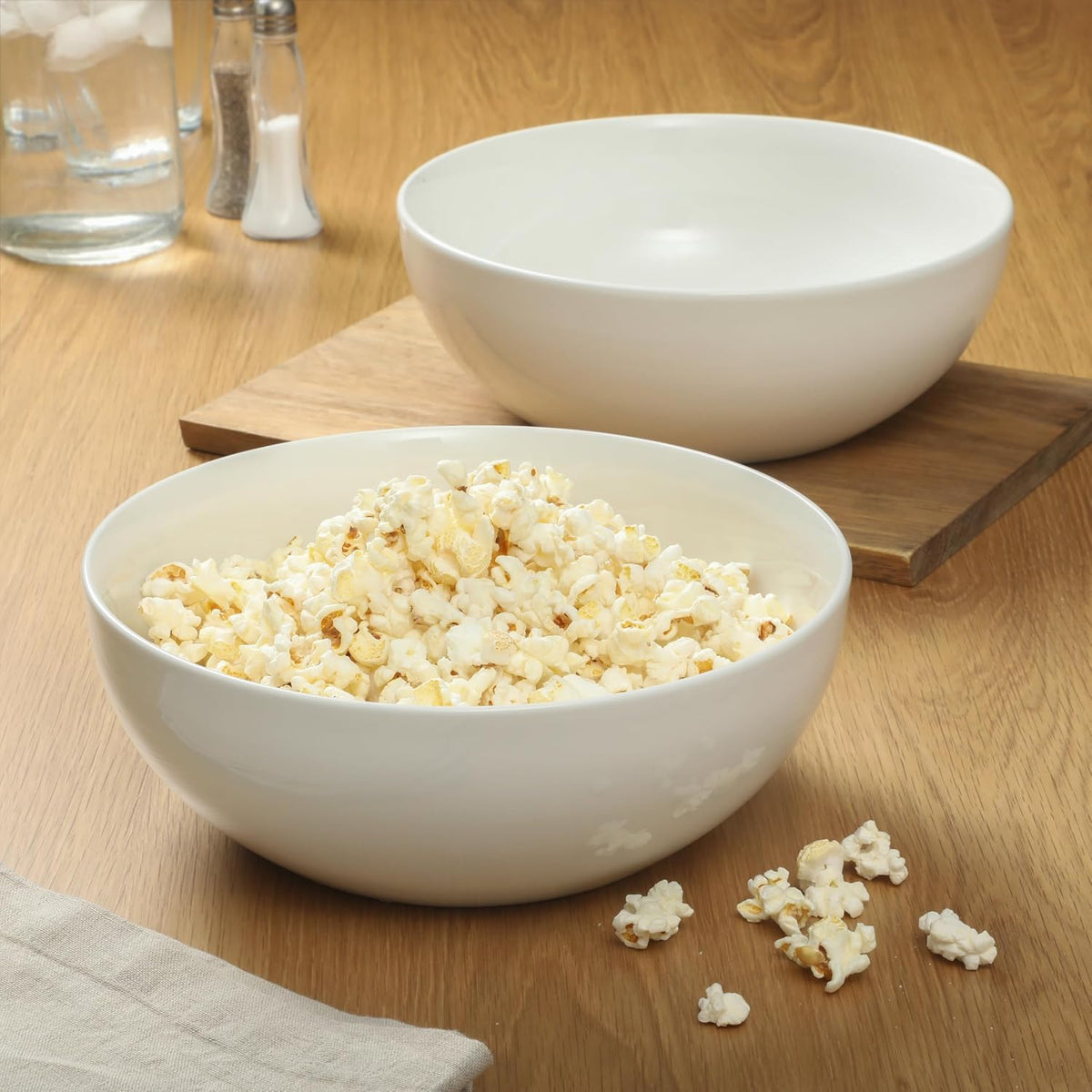 Extra Large Serving Bowls Set of 2-100 oz 10-Inch White Porcelain Salad Bowl Set, Stackable Ceramic Kitchen Bowls