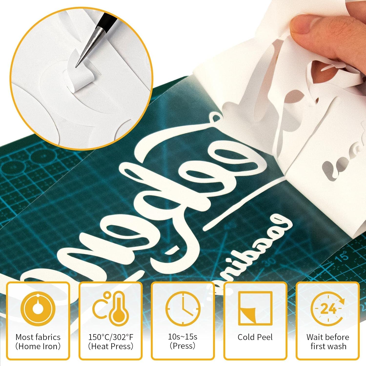 Heat Transfer Vinyl-12” x 50ft White Iron on Vinyl Roll for Shirts, HTV Vinyl for Silhouette Cameo, Easy to Cut & Weed