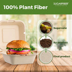 6X6 inch Compostable Nature Square Clamshell Take Out Food Containers togo