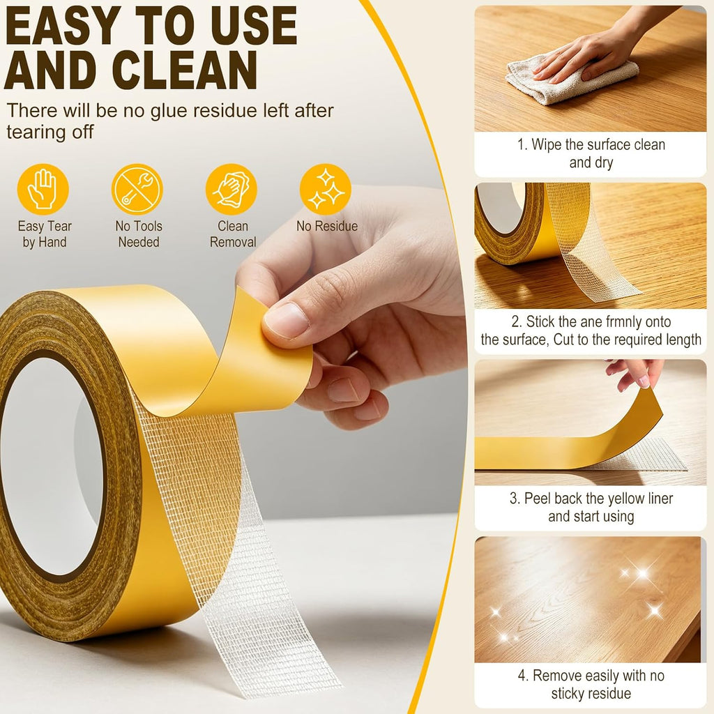 High Tack Double Sided Mesh Tape, 3 Roll Value Pack (0.4", 0.8" & 1.2" X 33ft)