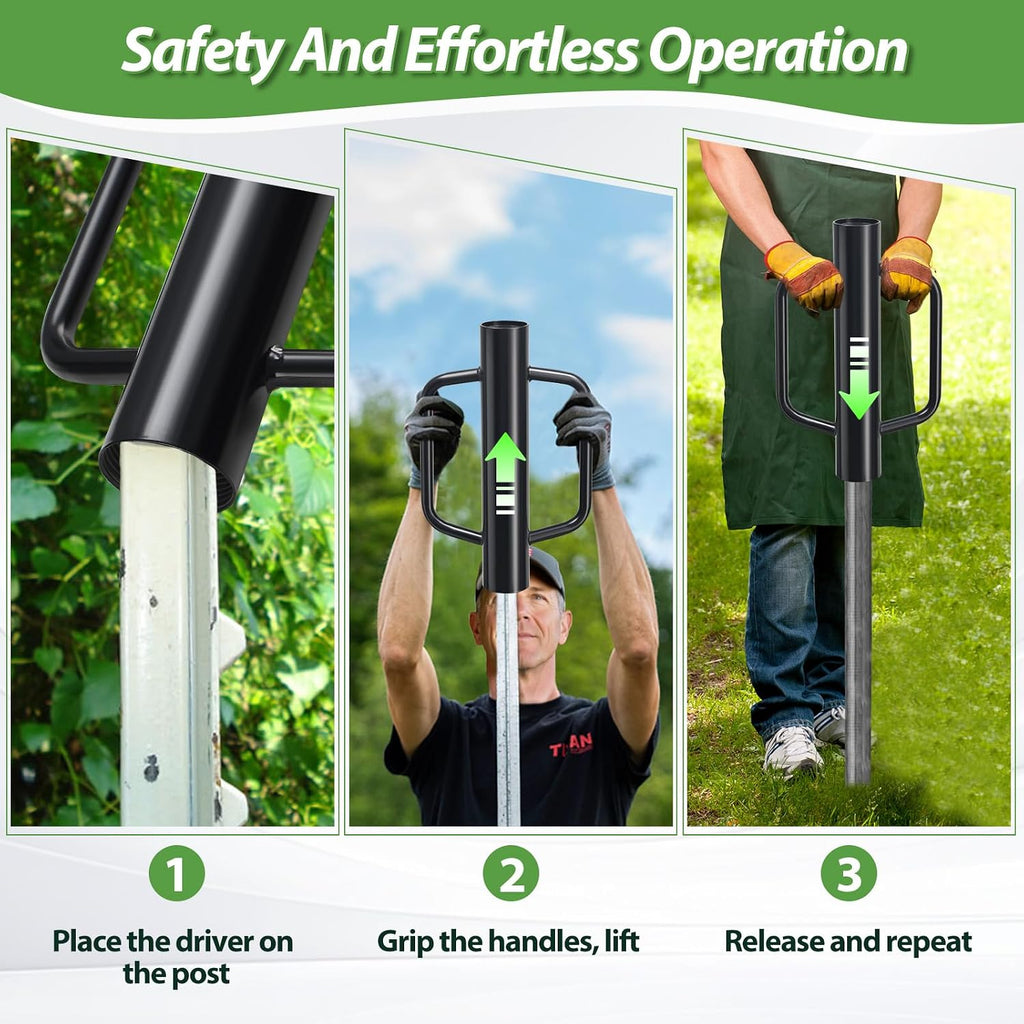 T Post Driver 12 LB, Fence Post Driver with Handles, Heavy Duty Metal Post Pounder for Wooden Posts U-Channels, 17