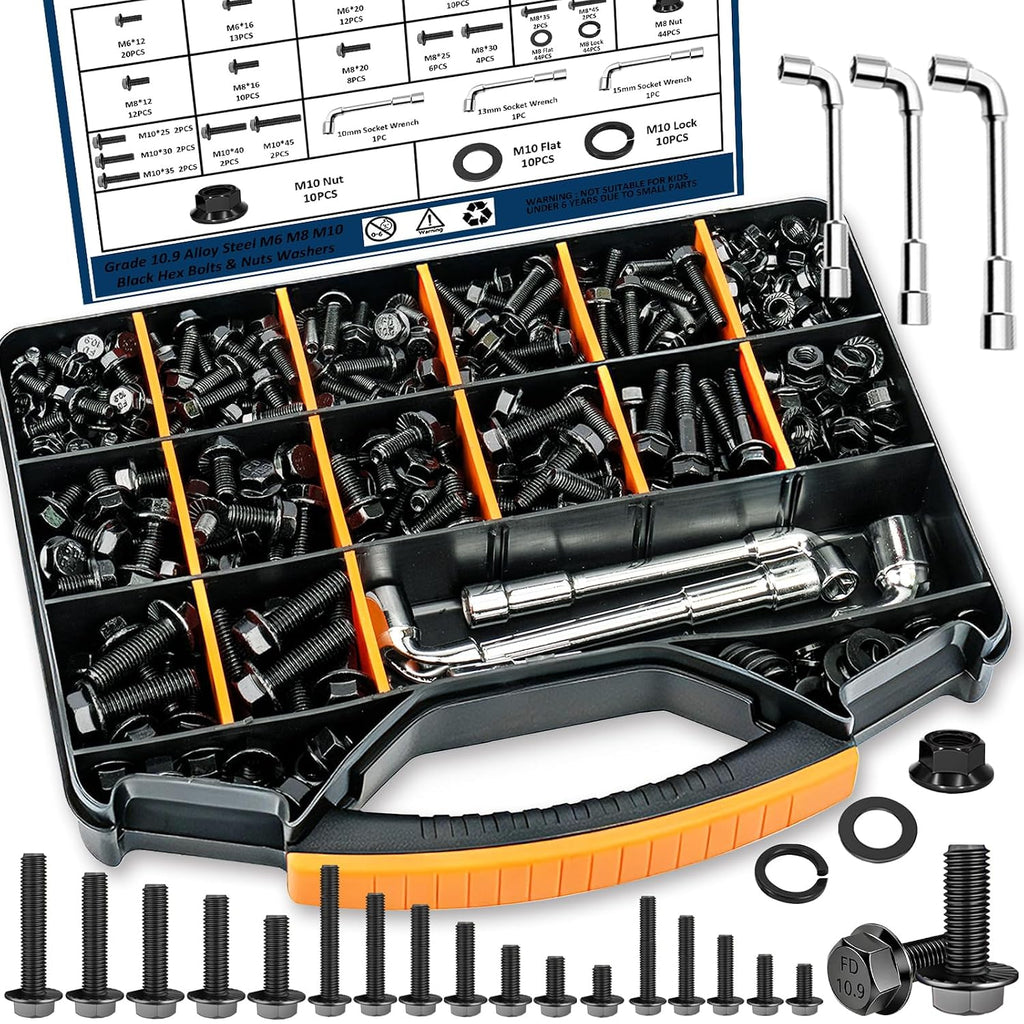 468PCS Black Metric Flange Bolt Assortment Kit with Socket Wrench