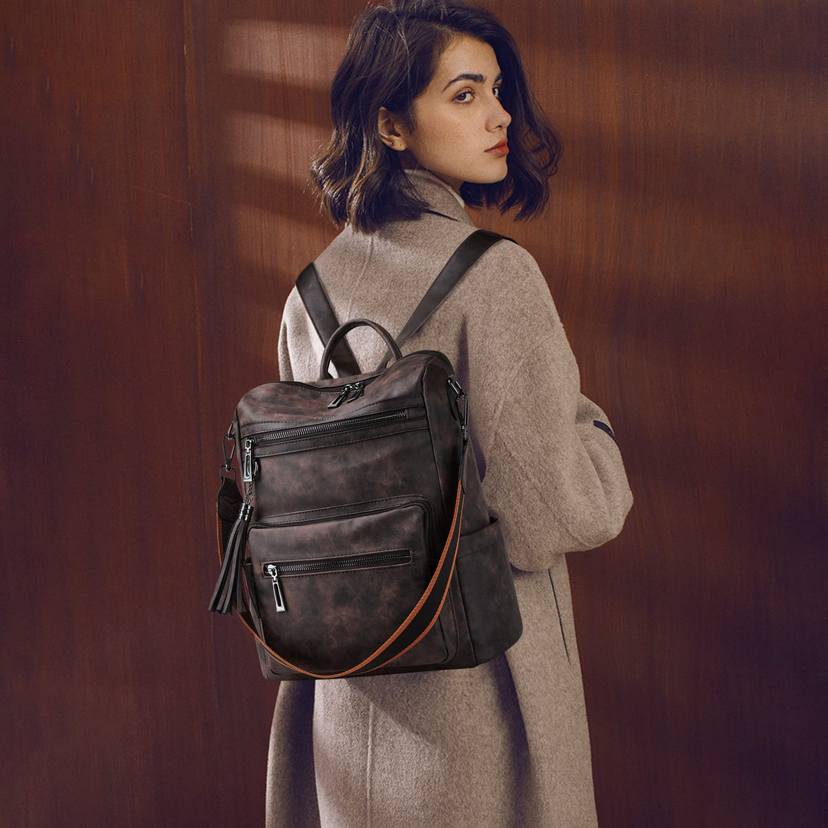 Vegan Leather Backpack Purse for Women with Adjustable Shoulder Bag